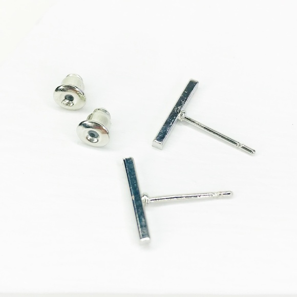 Mini Silver Bar Stud Earrings - Picture 7 of 7